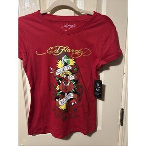SOLD OUT Ed Hardy Red True To My Love Rose Short Sleeve Women’s T-Shirt